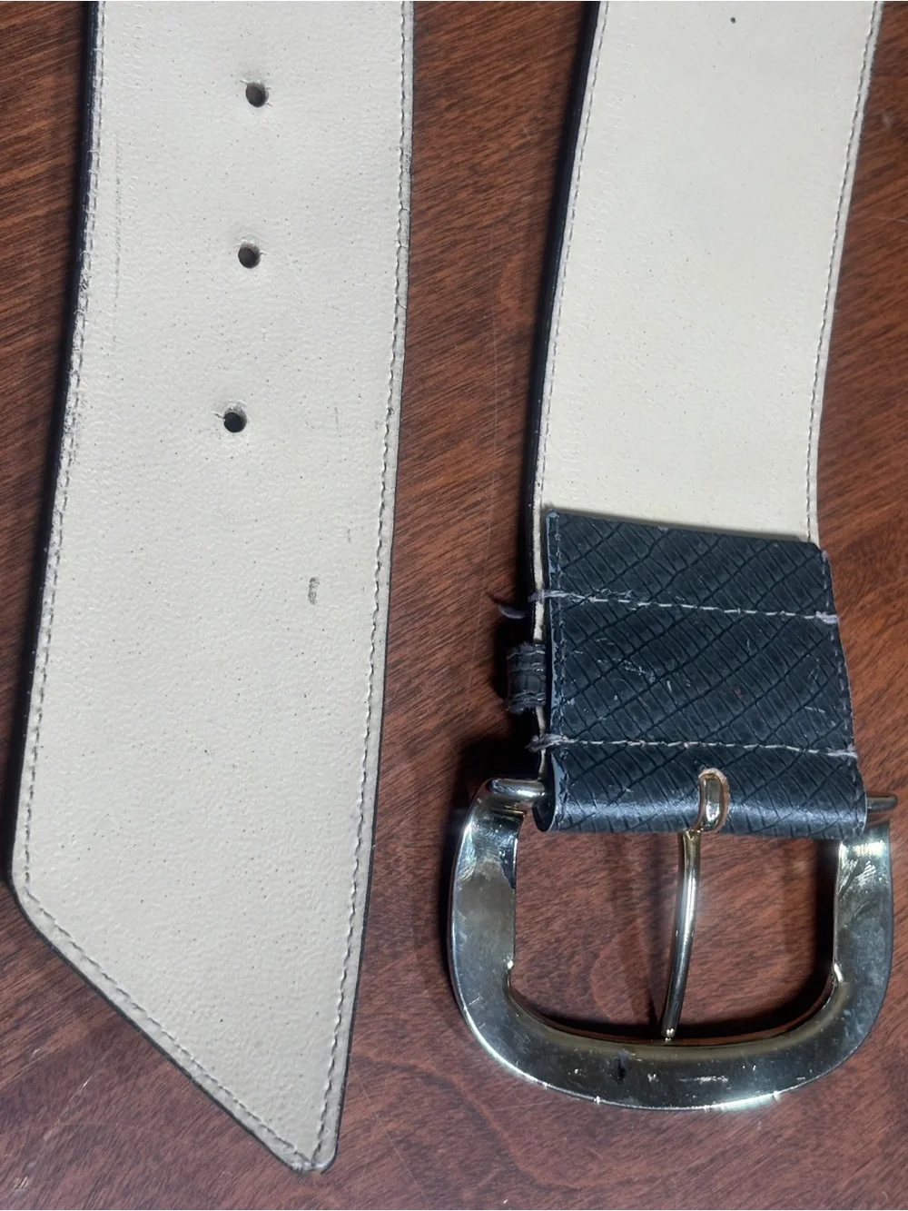 Vintage 90s Wide Black Lizard Embossed Leather Belt